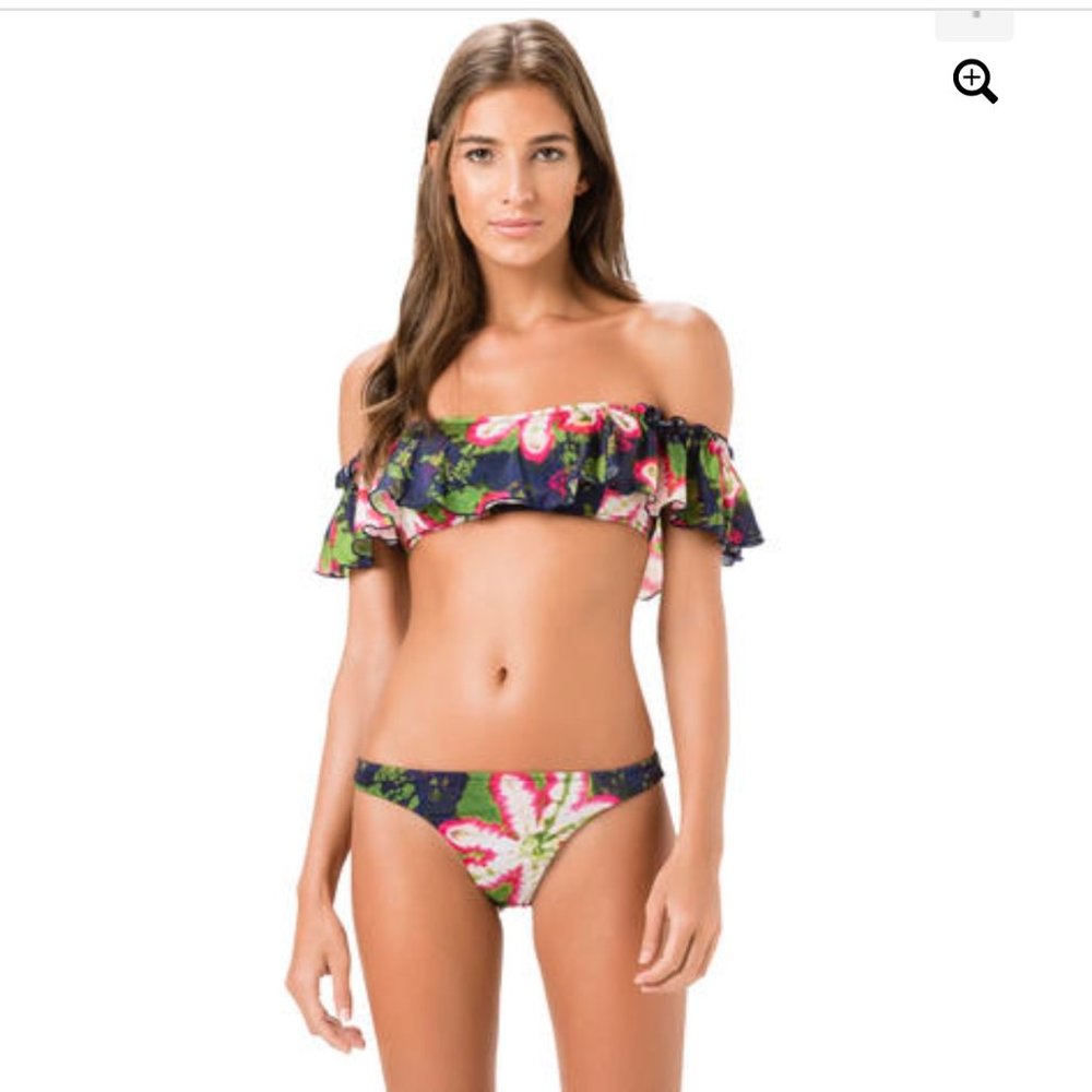 Salinas Off Shoulder Floral Print Ruffle Bikini